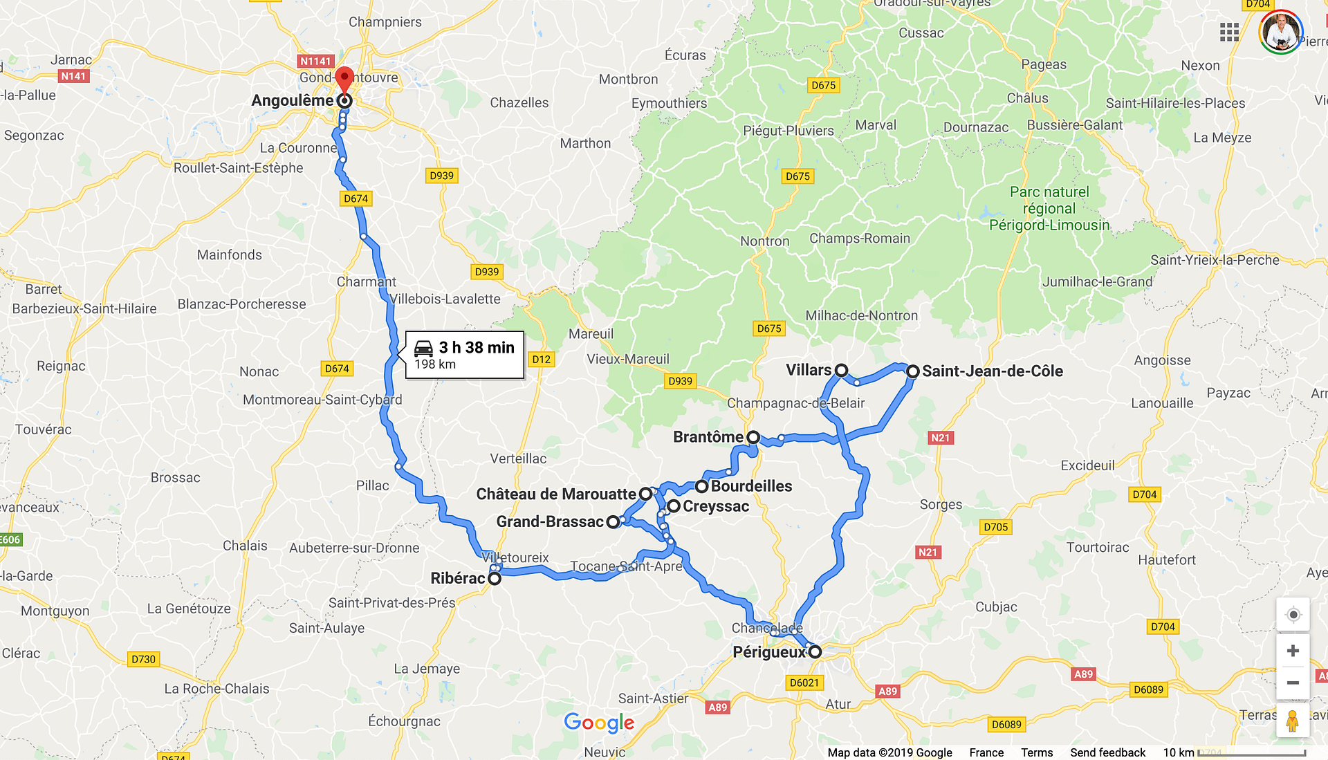 map from paris to dordogne france